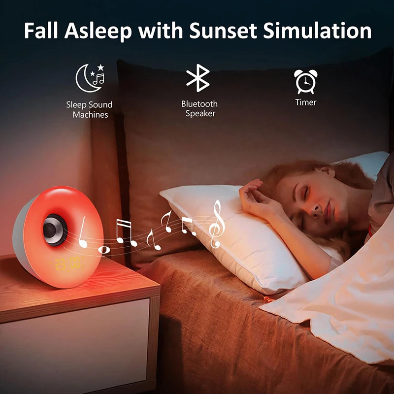Bluetooth Speaker Clock Wake Up Light Alarm Clock with Sunrise Sunset Simulation Colorful Night Light Music Player  Clock