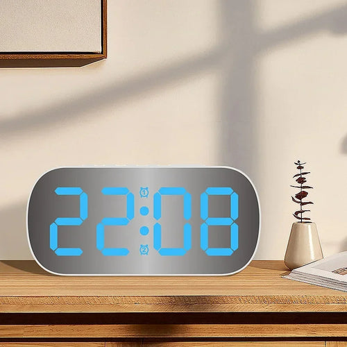 Mirror Digital Alarm Clock Teperature Date Display Night Mode Snooze Table Clock 5 Level Brightness Dual Alarm12/24H LED Clock