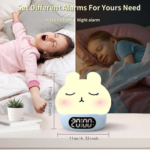 Alarm Clock with Night Light Cute Bunny Temperature Display Rechargeable Dimmable Night Lamp for Kids Desktop Decor